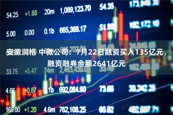 安徽润格 中微公司：7月22日融资买入135亿元，融资融券余额2641亿元